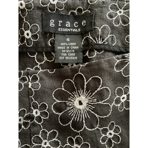 Vintage 90s Y2k Boho Cottage Daisy Flower Embroidered Linen Knee Skirt Size 4 - Picture 6 of 6